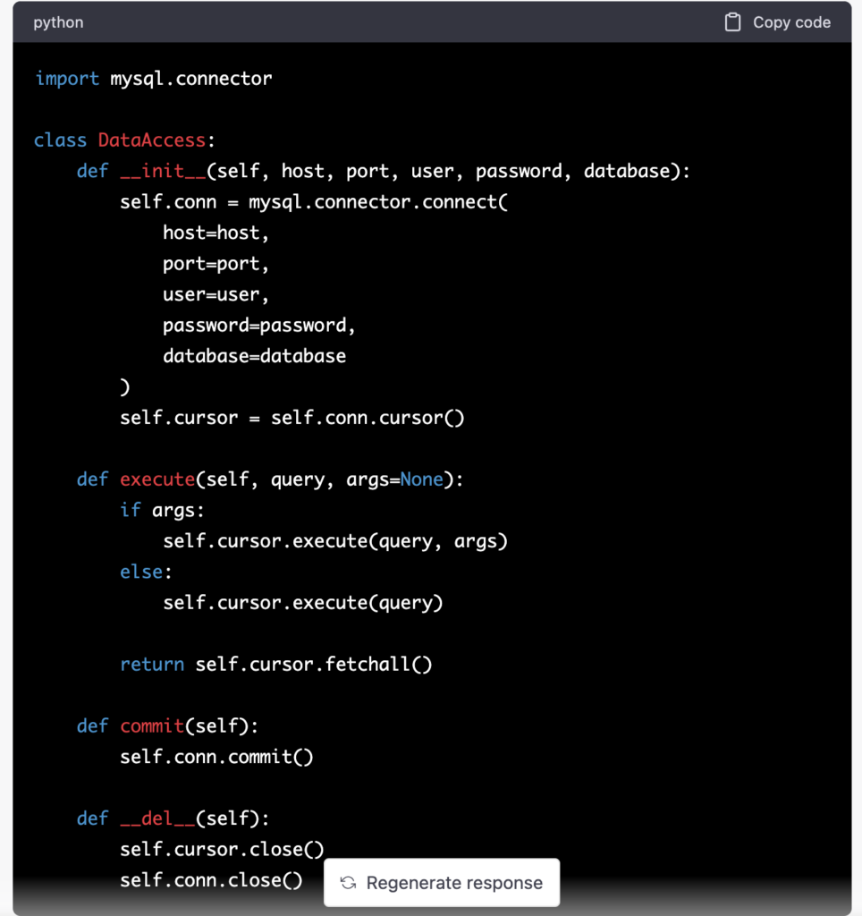 Python Data Access Class Written By ChatGPT